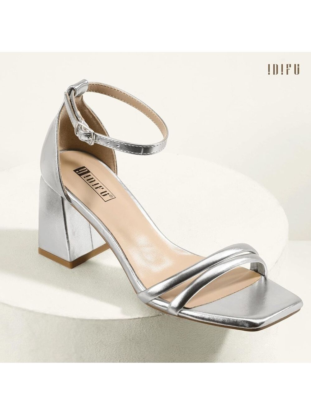 Silver Block Heel Sandals - Picture 4 of 16
